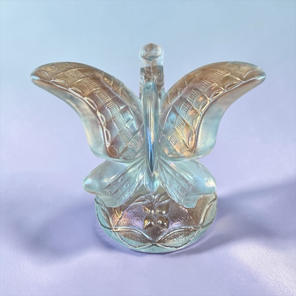 Vintage Fenton Iridescent Glass Butterfly on Branch Ring Holder 1980s - Picture 1 of 12